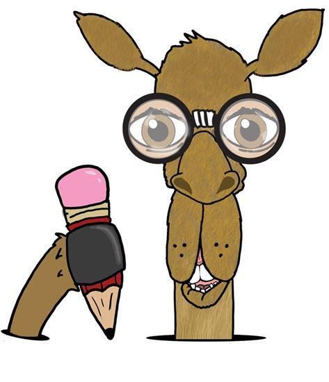 Cyril the camel holding a pencil, drawn by Dave
